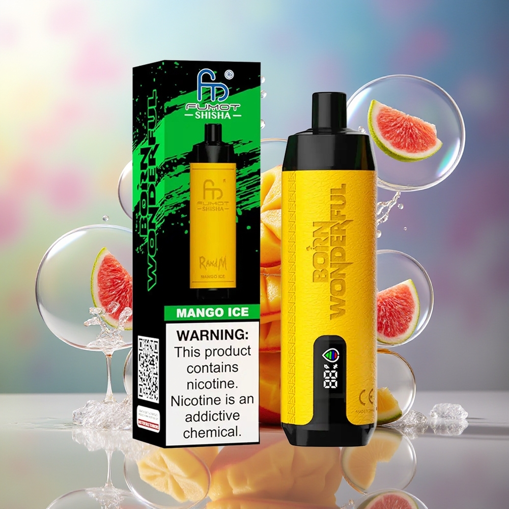RandM Fumot Shisha 10000 Puffs Engros Danmark 0,6ohm Mesh Coil Mango Is