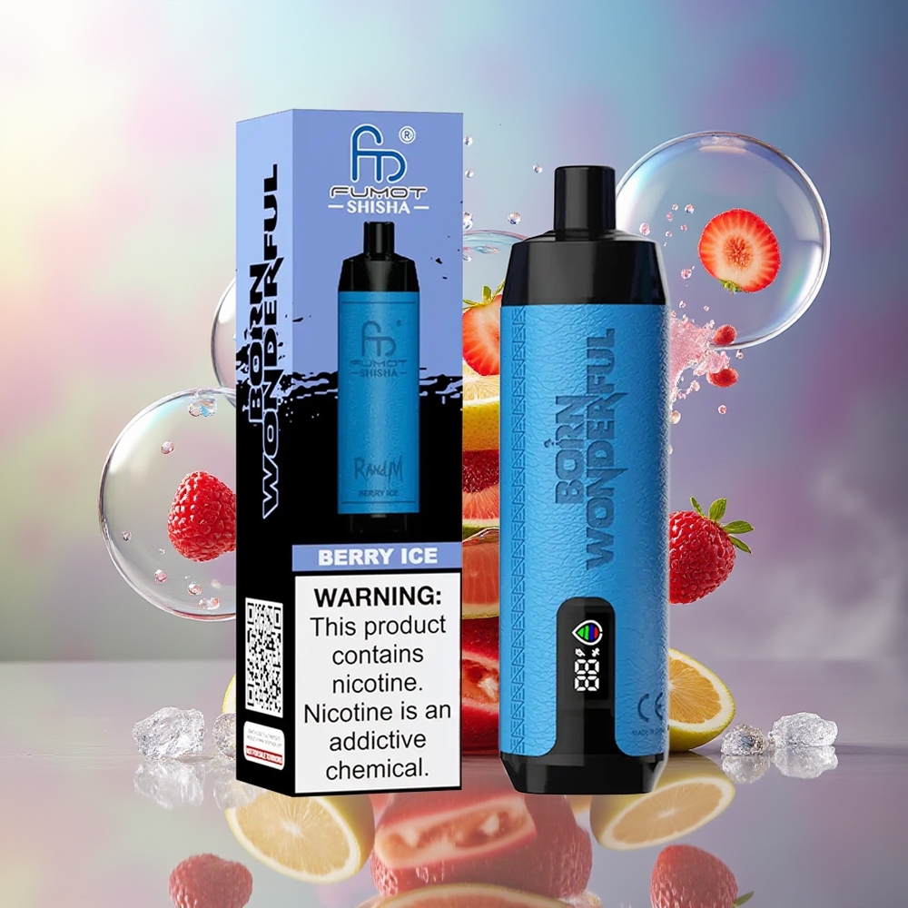 RandM Fumot Shisha 10000 Puffs Engros Danmark Bær Is med Type-C Port