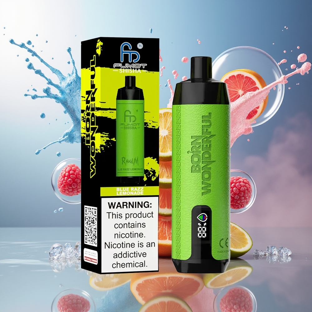 RandM Fumot Shisha 10000 Puffs Engros Danmark Type-C Blå Hindbær Limonade