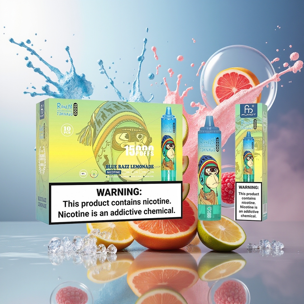 RandM Fumot Tornado 15000 Puffs 850mAh Blå Hindbær Lemonade Engros Danmark