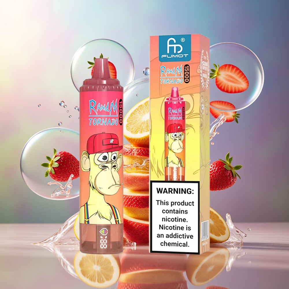 RandM Fumot Tornado 15000 Puffs Engros Danmark 25ml Jordbær Red Bull