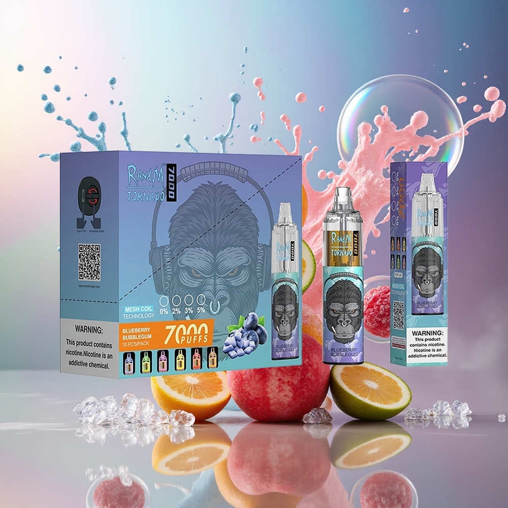 RandM Fumot Tornado 7000 Puffs 14 ML Engros Danmark Blåbær Bubblegum