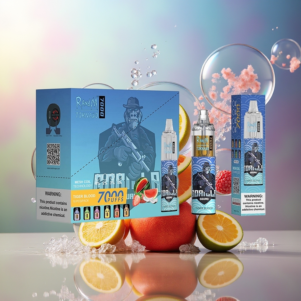 RandM Fumot Tornado 7000 Puffs Engros Danmark Luftjusterbar Tigerblod