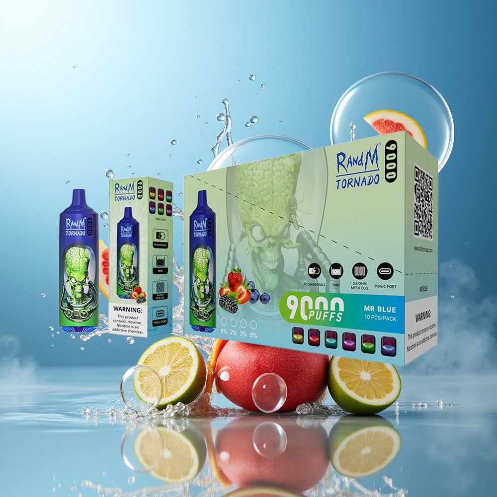 RandM Fumot Tornado 9000 Puffs 18 mL Mr Blå Engros Danmark