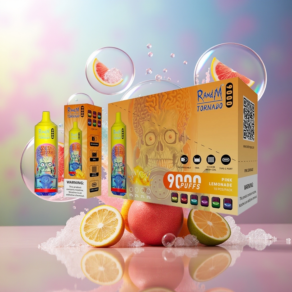 RandM Fumot Tornado 9000 Puffs 18 mL Pink Lemonade Engros Danmark