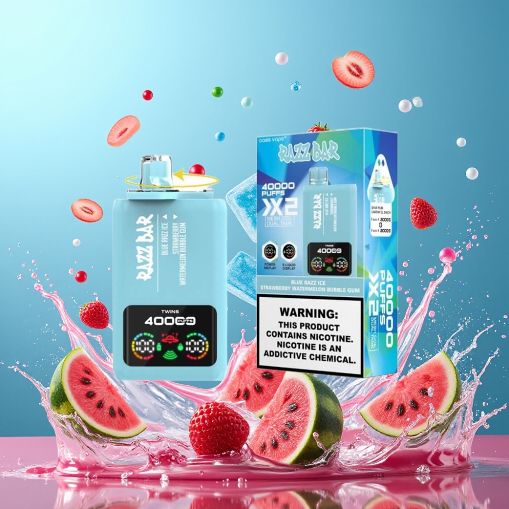 Razz Bar 40000 Puffs Engros Danmark 5% Nikotin Blå Hindbær Is & Jordbær Vandmelon Bubblegum