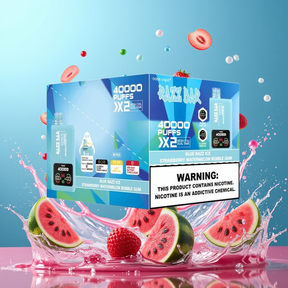 Razz Bar 40000 Puffs Engros Danmark 5% Nikotin Blå Hindbær Is & Jordbær Vandmelon Bubblegum