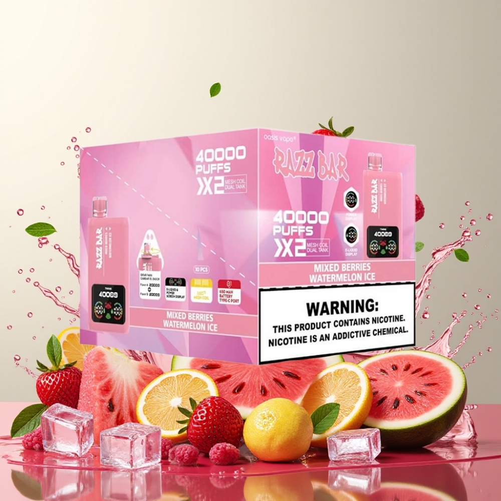 Razz Bar 40000 Puffs Engros Danmark 650 Mah Blandede Bær & Vandmelon Is