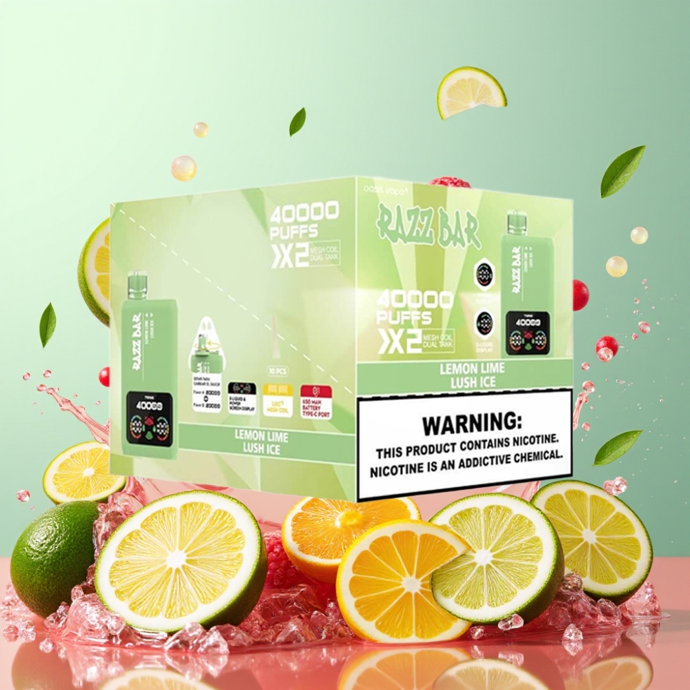 Razz Bar 40000 Puffs Engros Danmark Citron Lime & Lush Is 1.0Ω 2 Mesh Coil