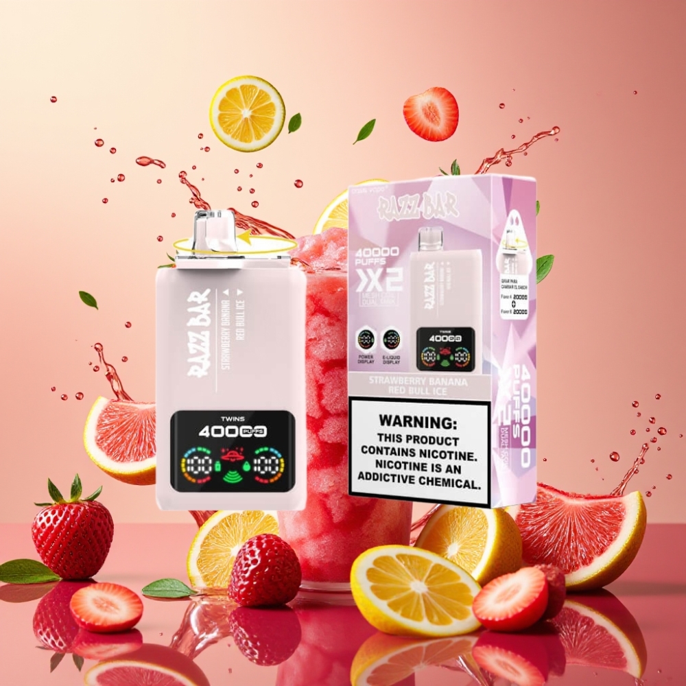 Razz Bar 40000 Puffs Engros Danmark Type-C Jordbær Banan & Red Bull Is