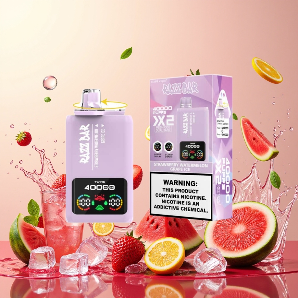 Razz Bar 40000 Puffs Engros Danmark Type-C Port Jordbær Vandmelon & Vindrue Is