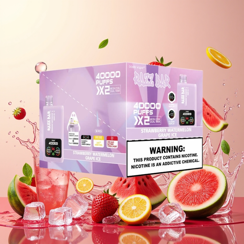 Razz Bar 40000 Puffs Engros Danmark Type-C Port Jordbær Vandmelon & Vindrue Is
