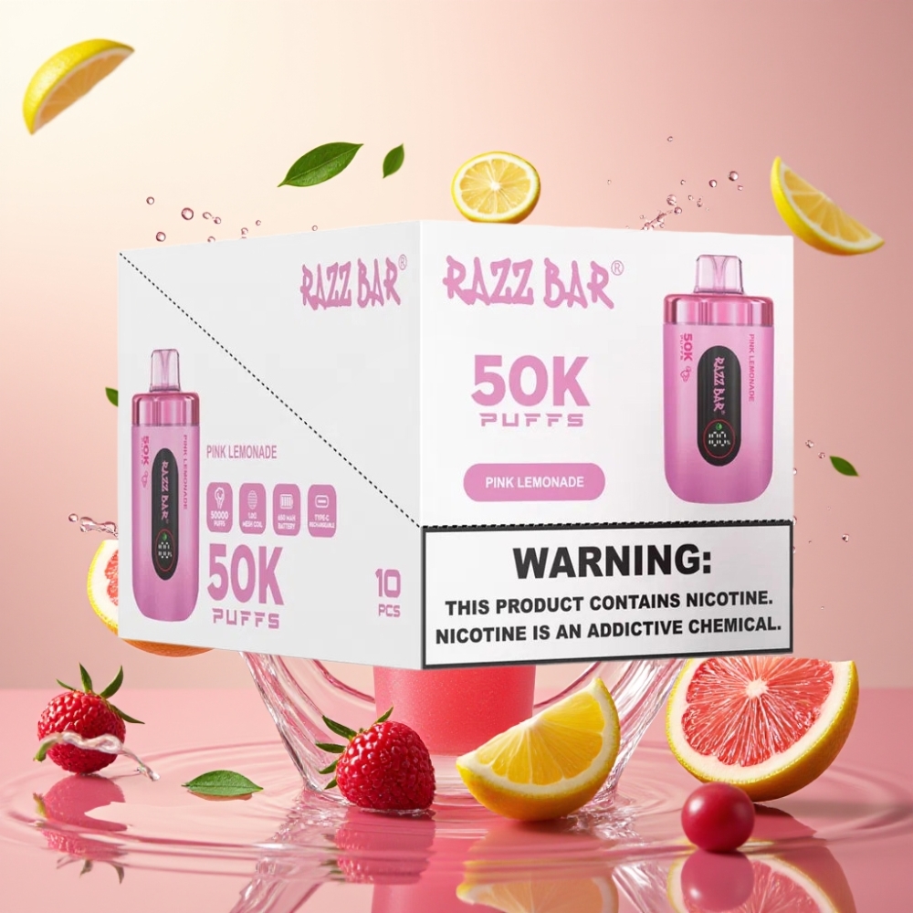 Razz Bar 50K Puffs 650 Mah Engros Danmark Lyserød Lemonade