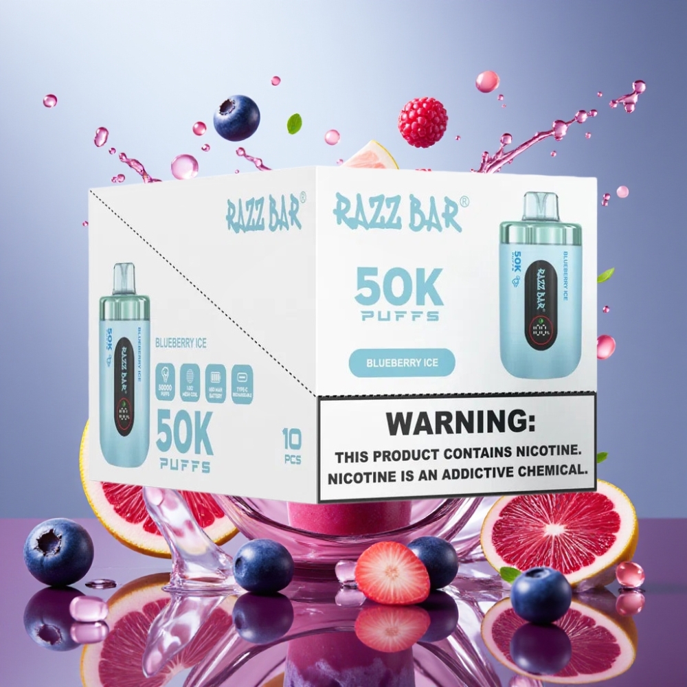 Razz Bar 50K Puffs Engangsdamp Blåbær Is Type-C Engros Danmark