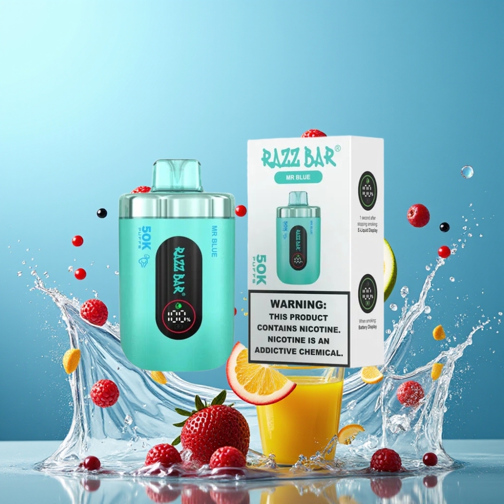 Razz Bar 50K Puffs Engangsdamp Hr. Blå Engros Danmark Type-C 2% Nikotin