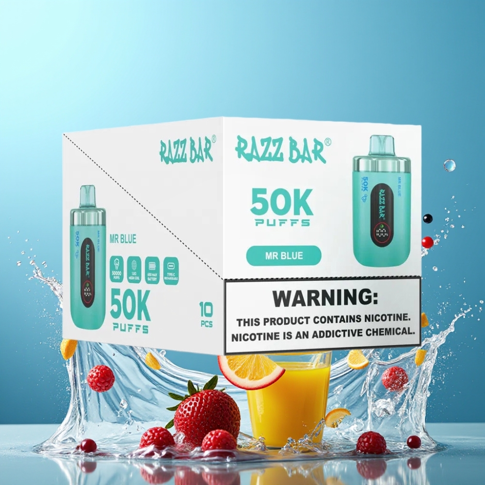 Razz Bar 50K Puffs Engangsdamp Hr. Blå Engros Danmark Type-C 2% Nikotin