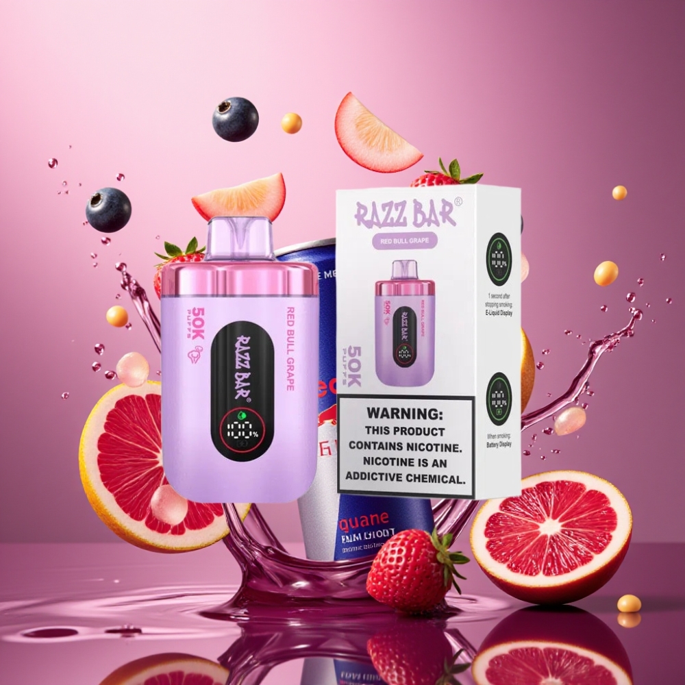 Razz Bar 50K Puffs Engros Danmark 1.0 Ohm Mesh Coil Rød Okse Drue