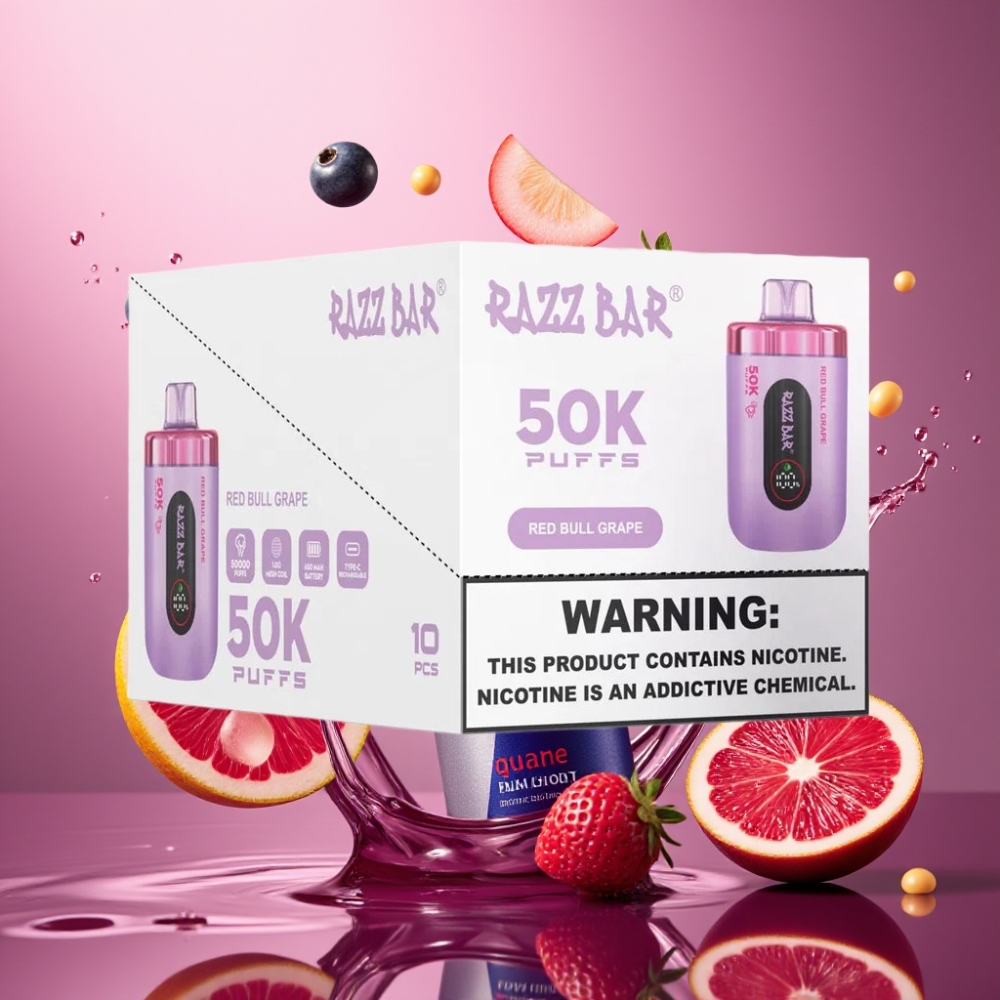 Razz Bar 50K Puffs Engros Danmark 1.0 Ohm Mesh Coil Rød Okse Drue