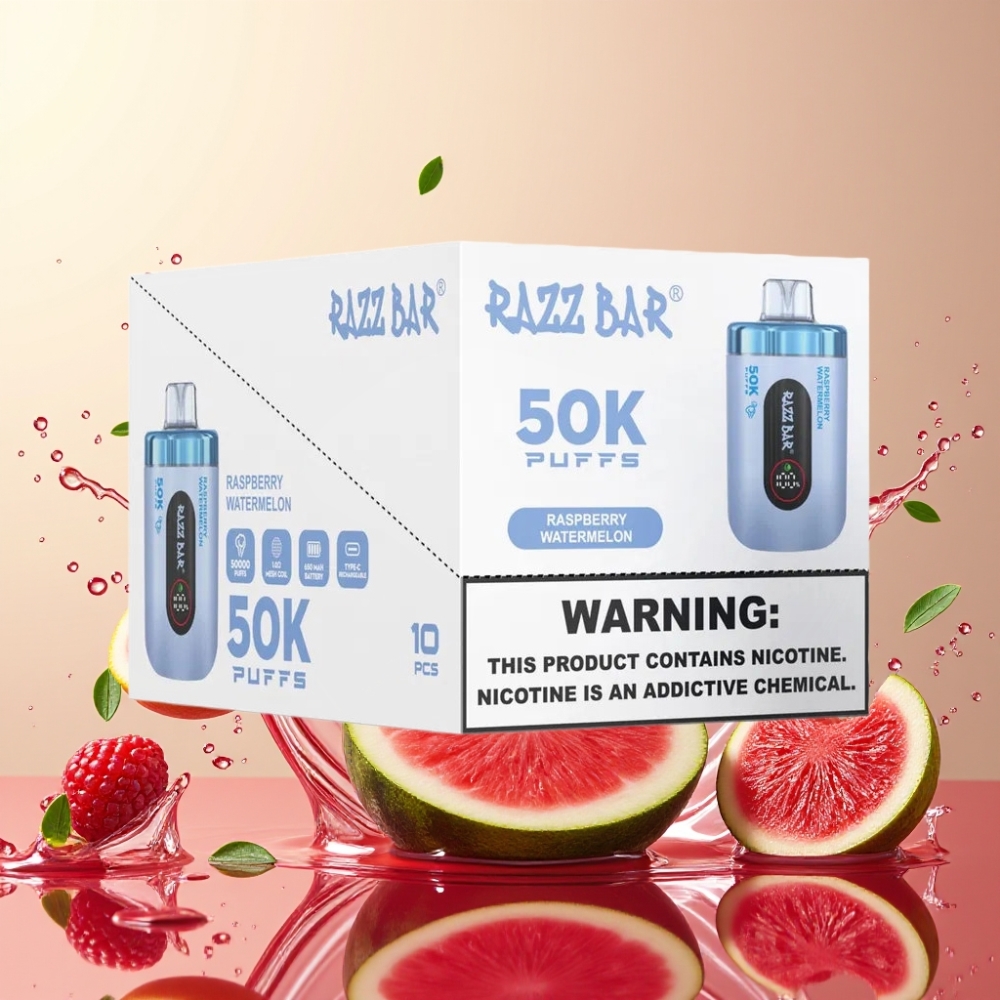 Razz Bar 50K Puffs Engros Danmark 2% Nikotin Hindbær Vandmelon Engangsdamp