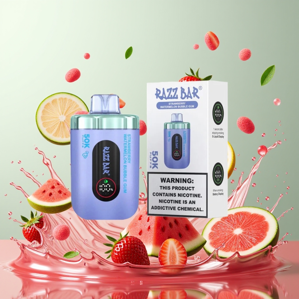 Razz Bar 50K Puffs Engros Danmark Type-C Jordbær Vandmelon Bubble Gum