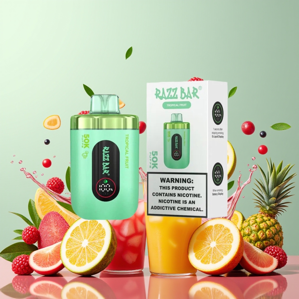 Razz Bar 50K Puffs Tropisk Frugt 1.0 Ohm Mesh Coil Engros Danmark