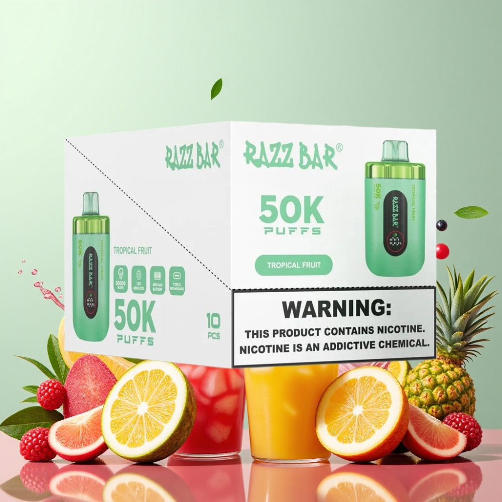 Razz Bar 50K Puffs Tropisk Frugt 1.0 Ohm Mesh Coil Engros Danmark