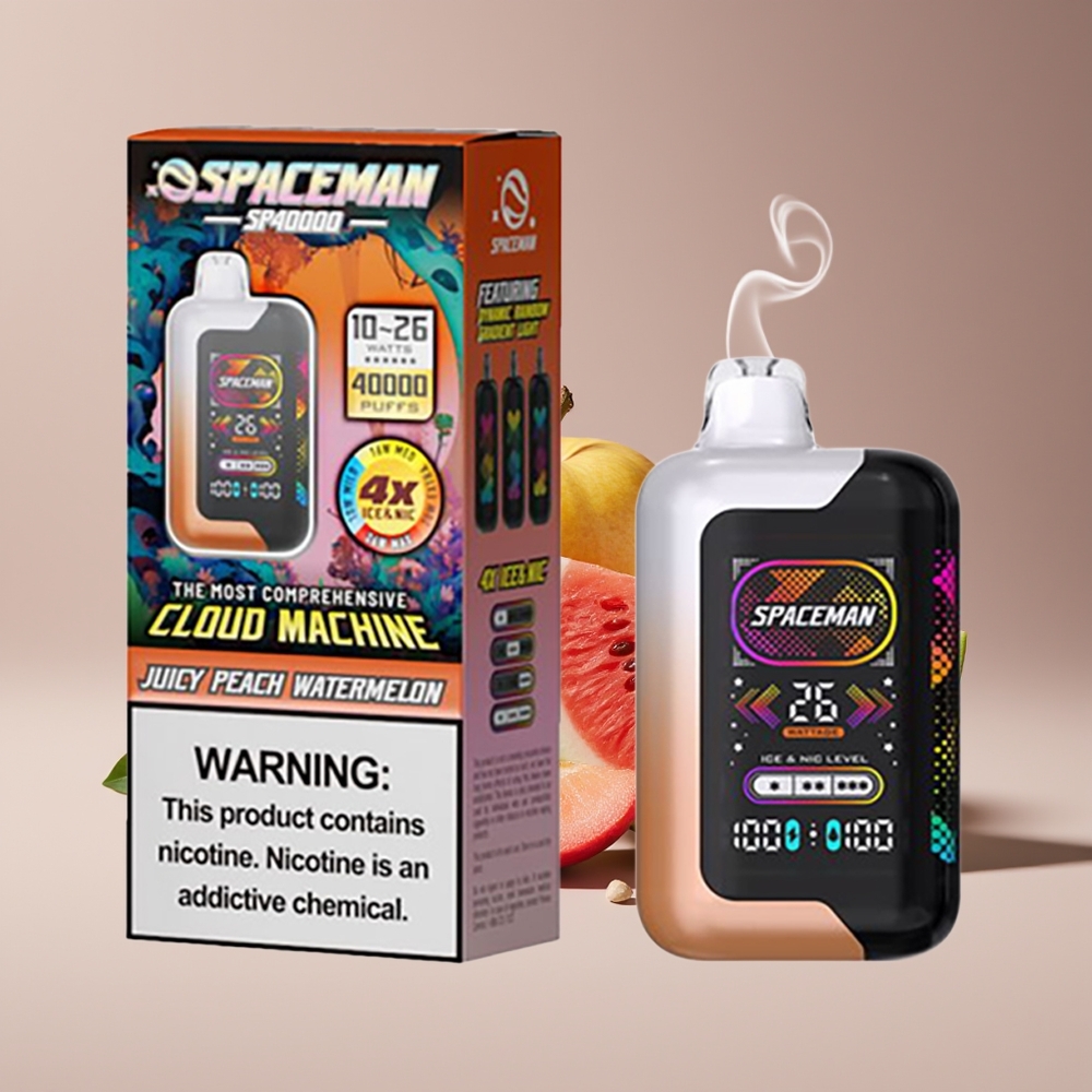 SPACEMAN SP40000 20ml Engros Danmark Disposable Vape Saftig Fersken Vandmelon