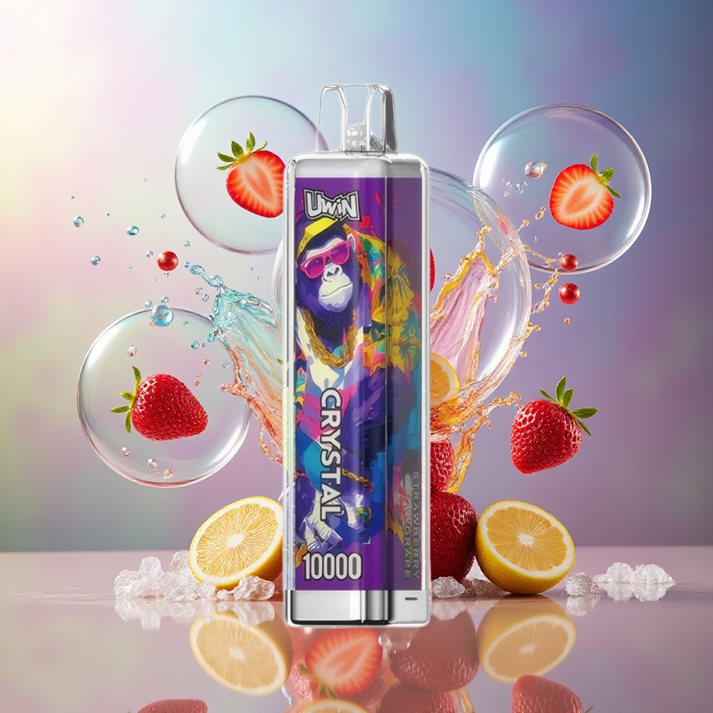 UWIN Crystal 10000 Puffs RGB Jordbær Drue Engros Danmark