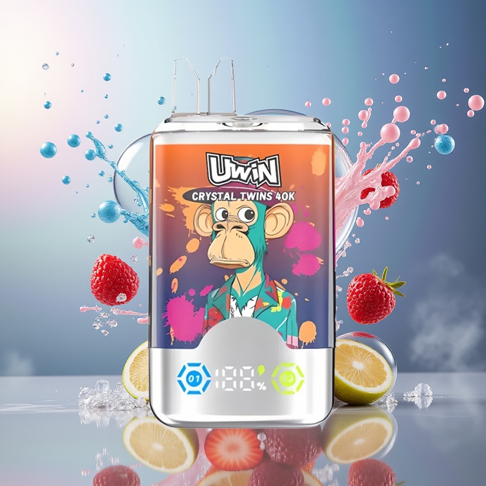UWIN Crystal Twins 40000 Puffs 32ml Jordbær Hindbær Kirsebær Mr Blå Engros Danmark