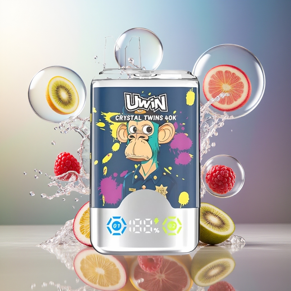 UWIN Crystal Twins 40000 Puffs 32ml Kiwi Passionsfrugt Guava Blåbær Hindbær Engros Danmark