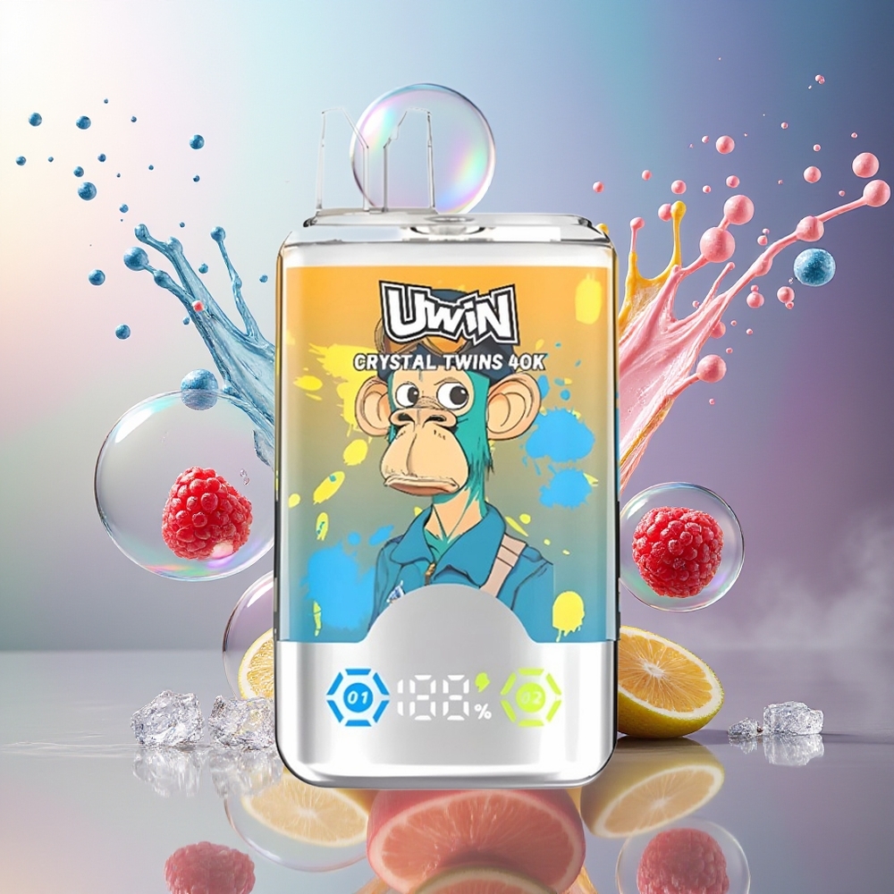 UWIN Crystal Twins 40000 Puffs Blåbær Hindbær Kirsebær Is 32ml Engros Danmark