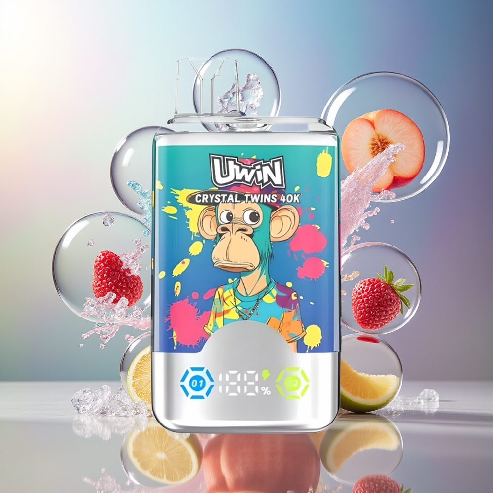 UWIN Crystal Twins 40000 Puffs Engros Danmark Blåbær På Is Sommer Fersken Is 32ml