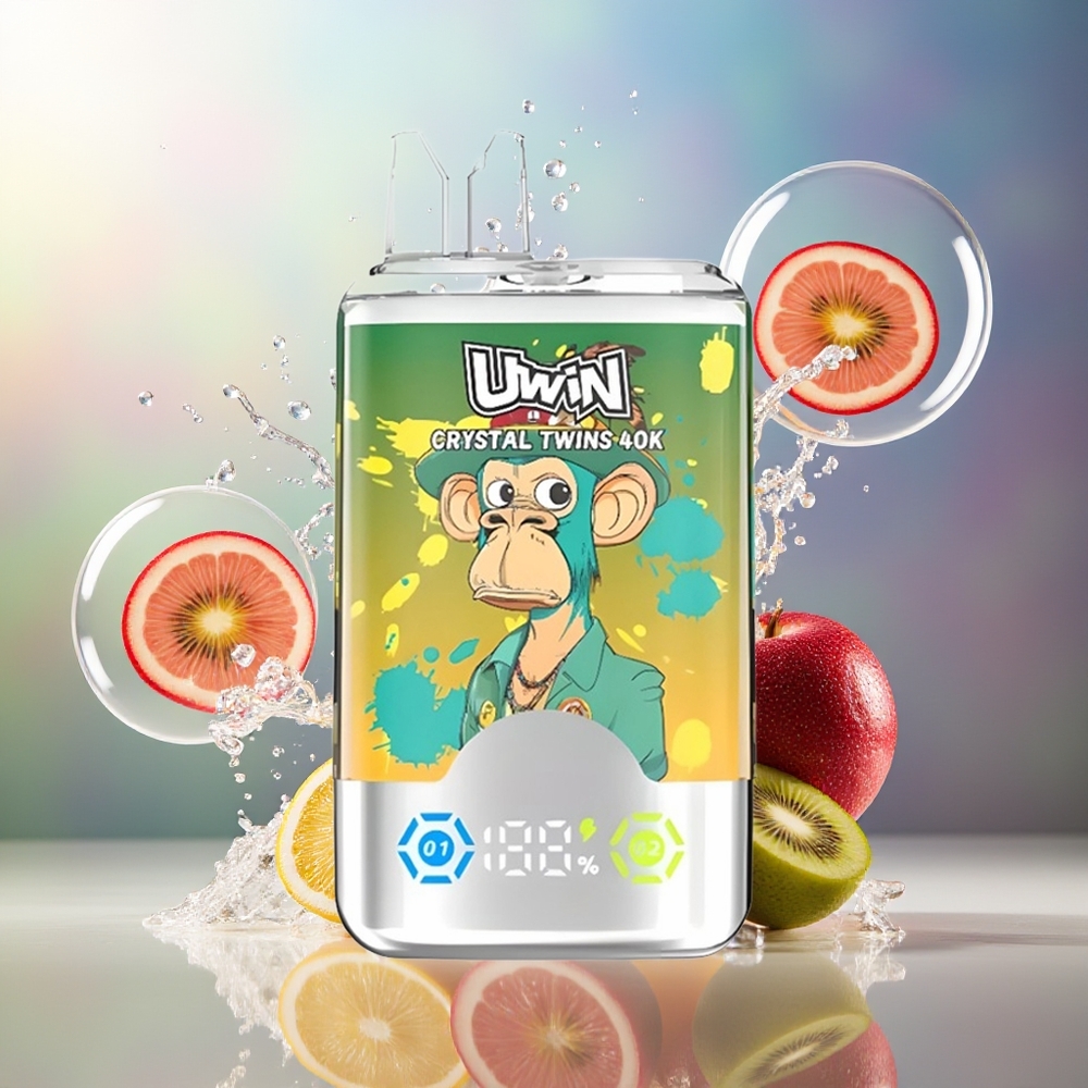 UWIN Crystal Twins 40000 Puffs Engros Danmark To Æbler Kiwi Passionsfrugt Guava 32ml