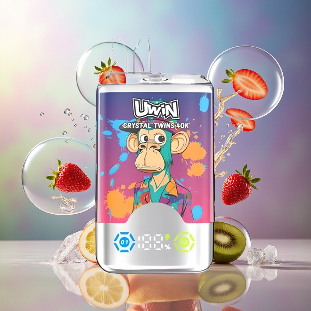 UWIN Crystal Twins 40000 Puffs Jordbær Kiwi Vindrue Is 850mAh Engros Danmark