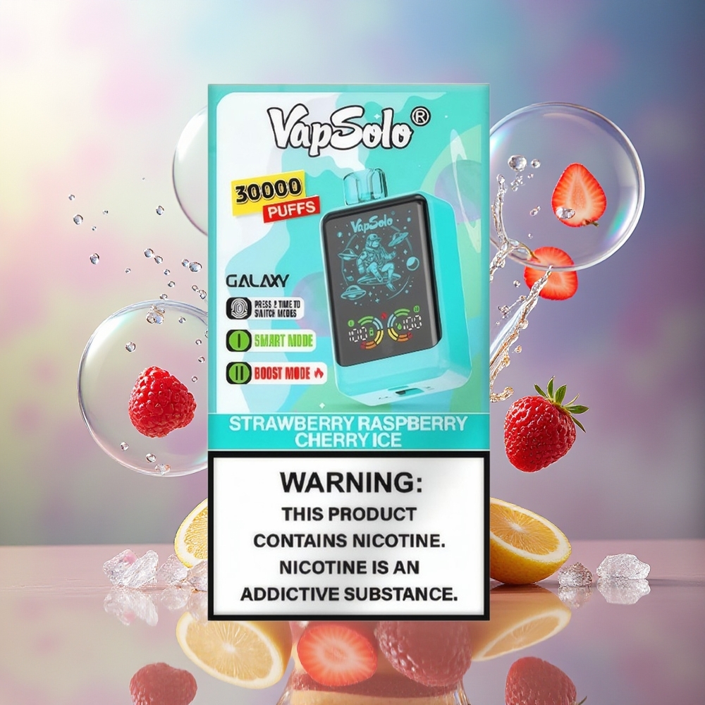VapSolo GALAXY 30000 Puffs 850Mah Engros Danmark Jordbær Hindbær Kirsebær Is