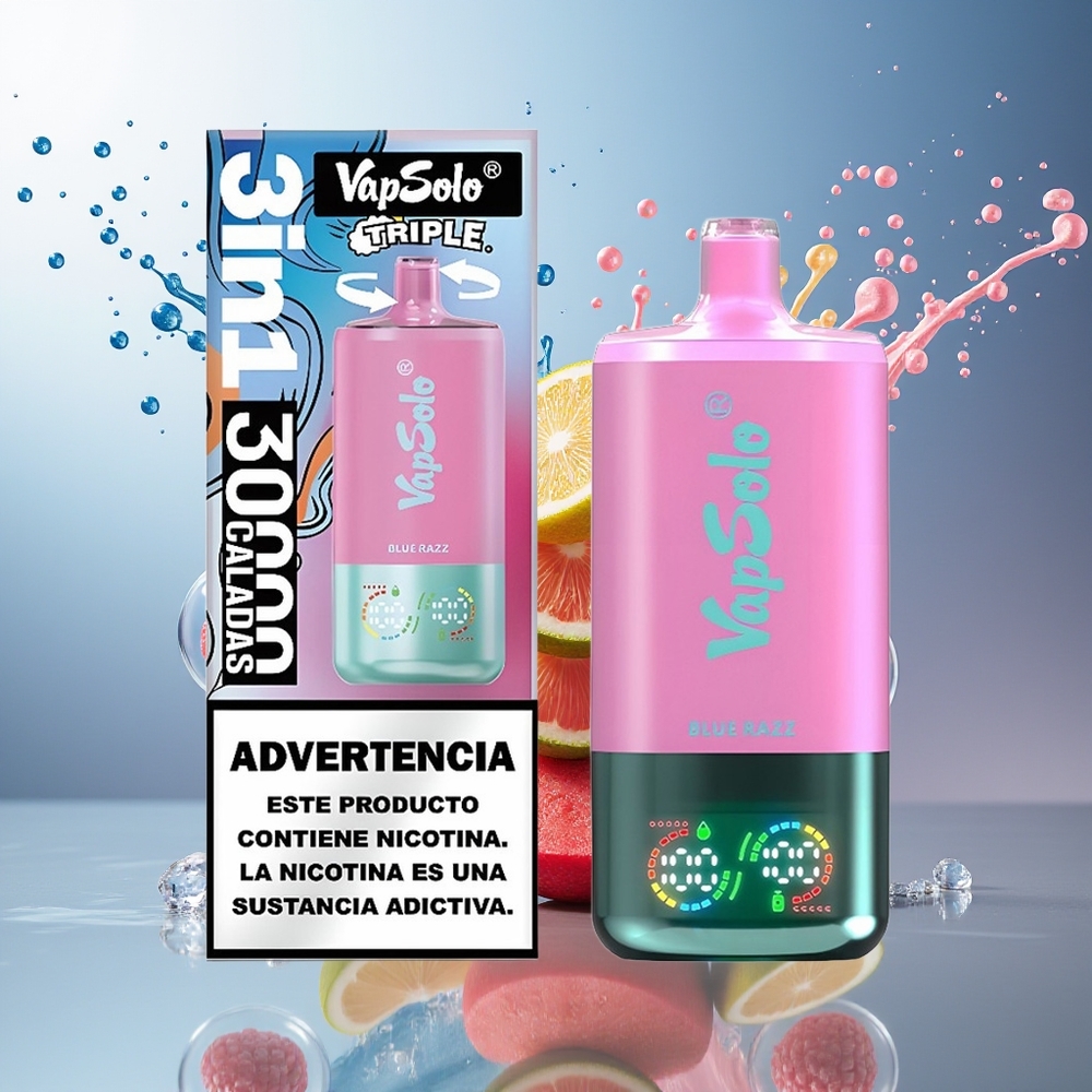 VapSolo Tripe 30000 Puffs 40ml Blå Hindbær Engros Danmark