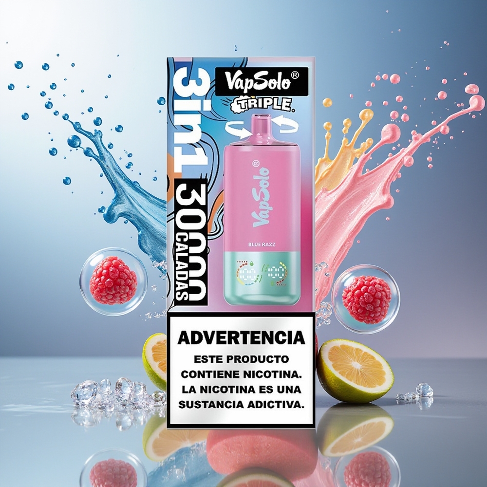 VapSolo Tripe 30000 Puffs 40ml Blå Hindbær Engros Danmark