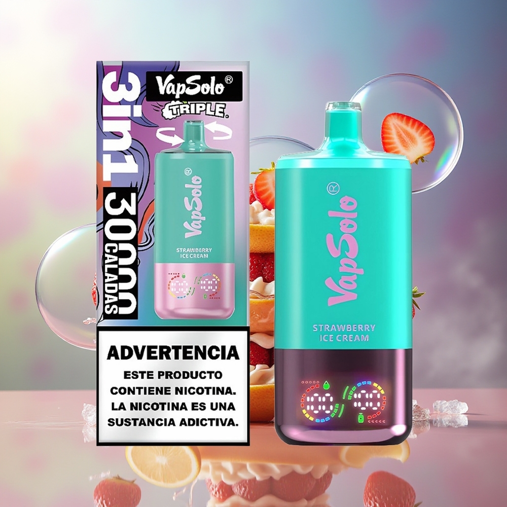 VapSolo Tripe 30000 Puffs 40ml Engros Danmark Jordbær Iscreme