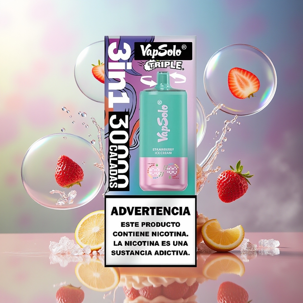 VapSolo Tripe 30000 Puffs 40ml Engros Danmark Jordbær Iscreme