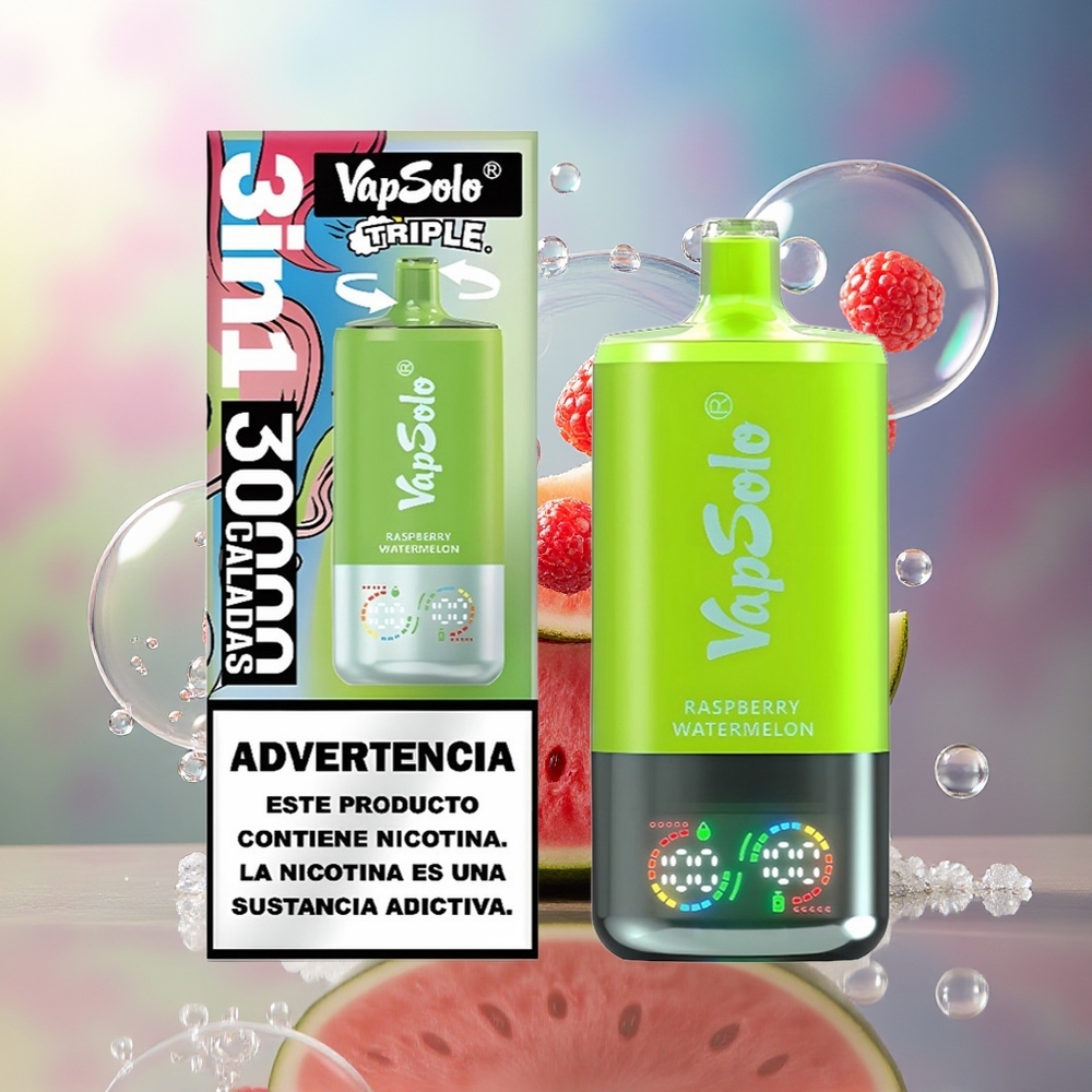 VapSolo Tripe 30000 Puffs 40ml Hindbær Vandmelon Engros Danmark