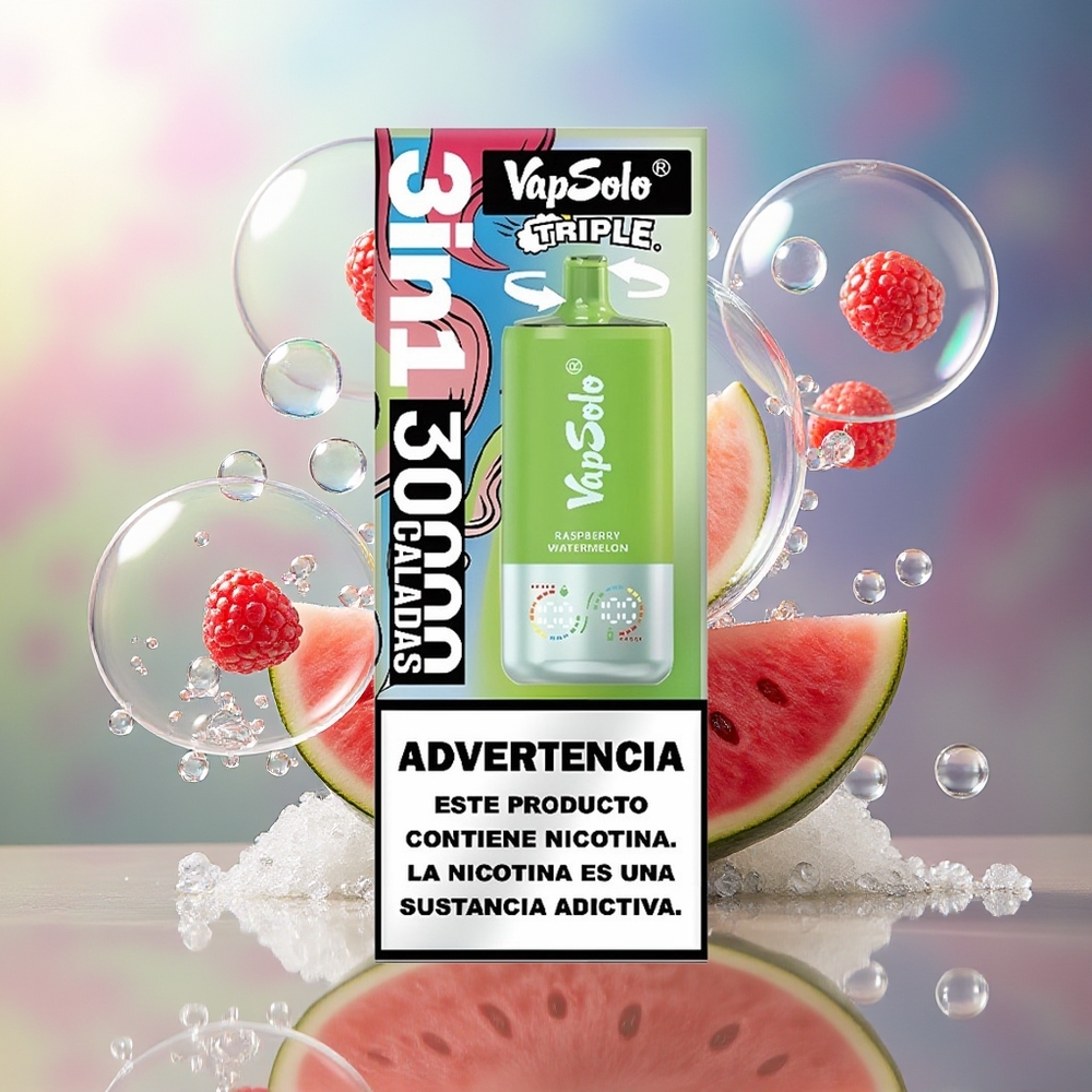 VapSolo Tripe 30000 Puffs 40ml Hindbær Vandmelon Engros Danmark
