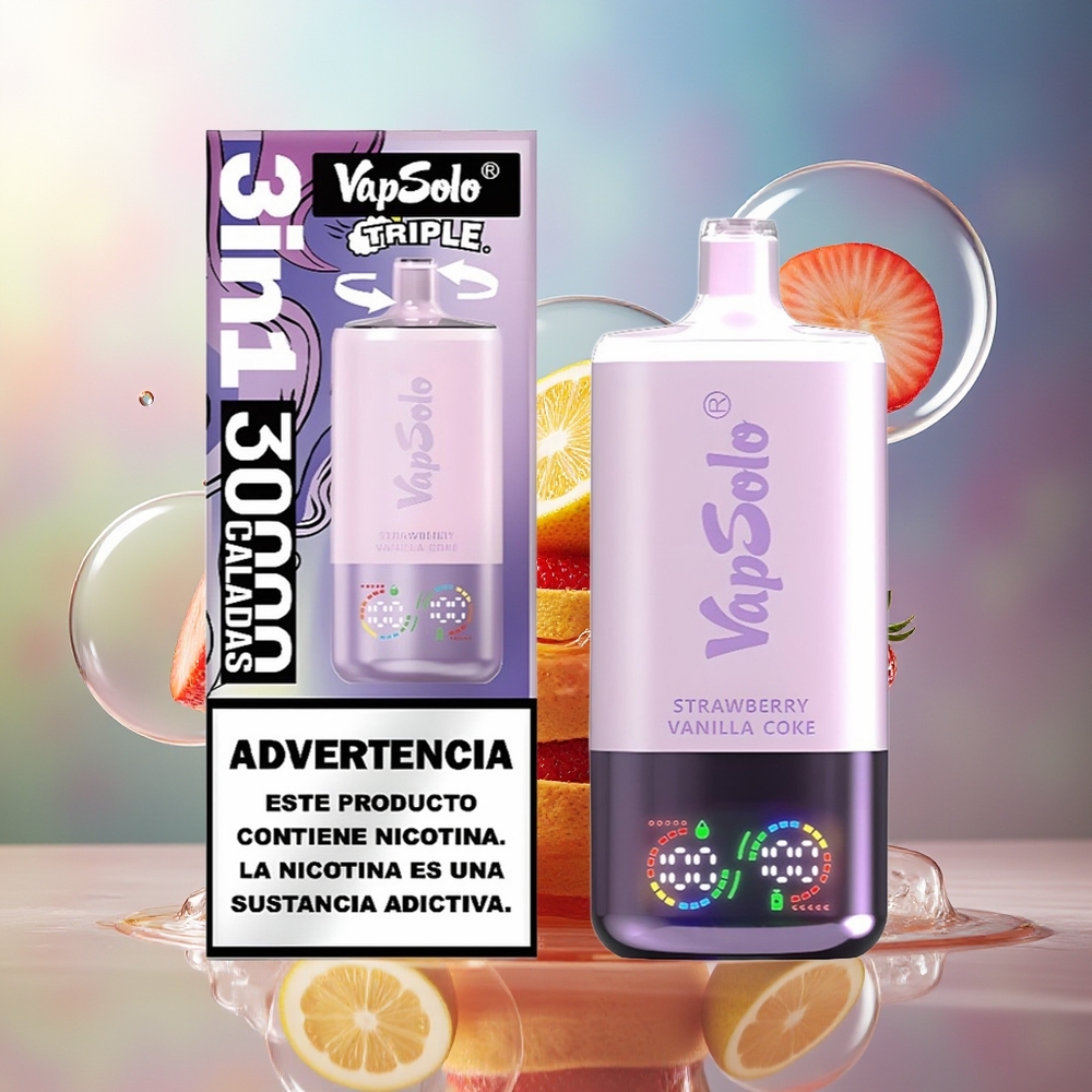 VapSolo Tripe 30000 Puffs 40ml Jordbær Vanilje Cola Engros Danmark
