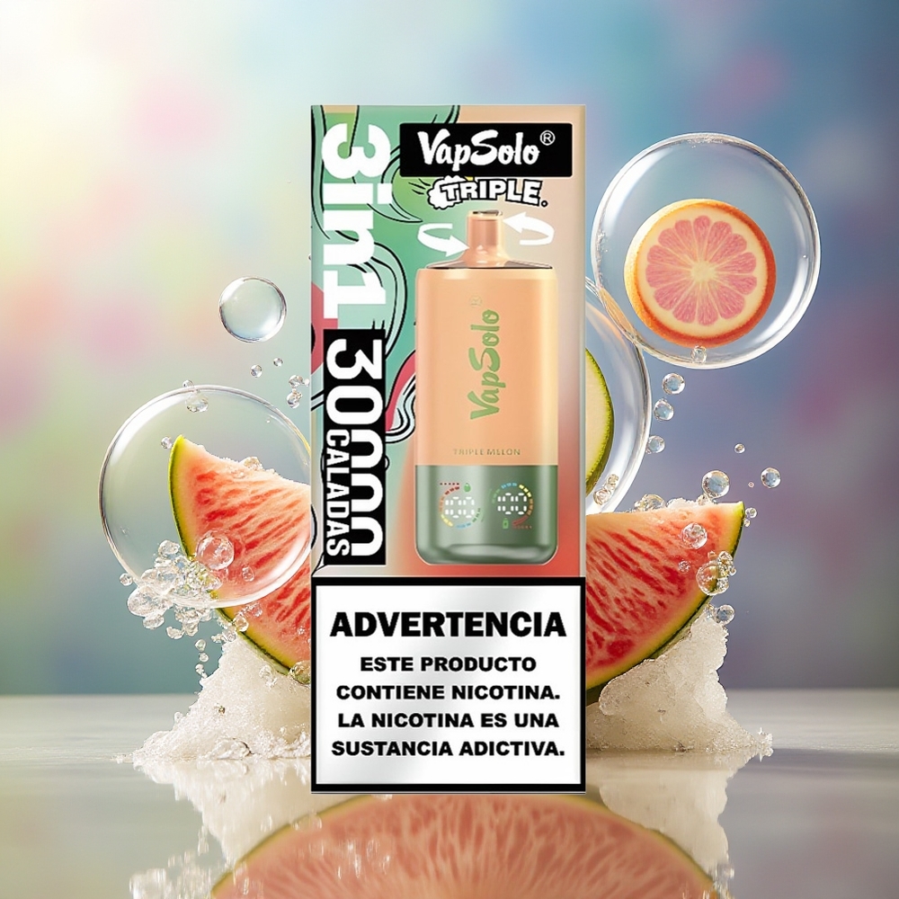 VapSolo Tripe 30000 Puffs Tredobbelt Melon 40ml Engros Danmark