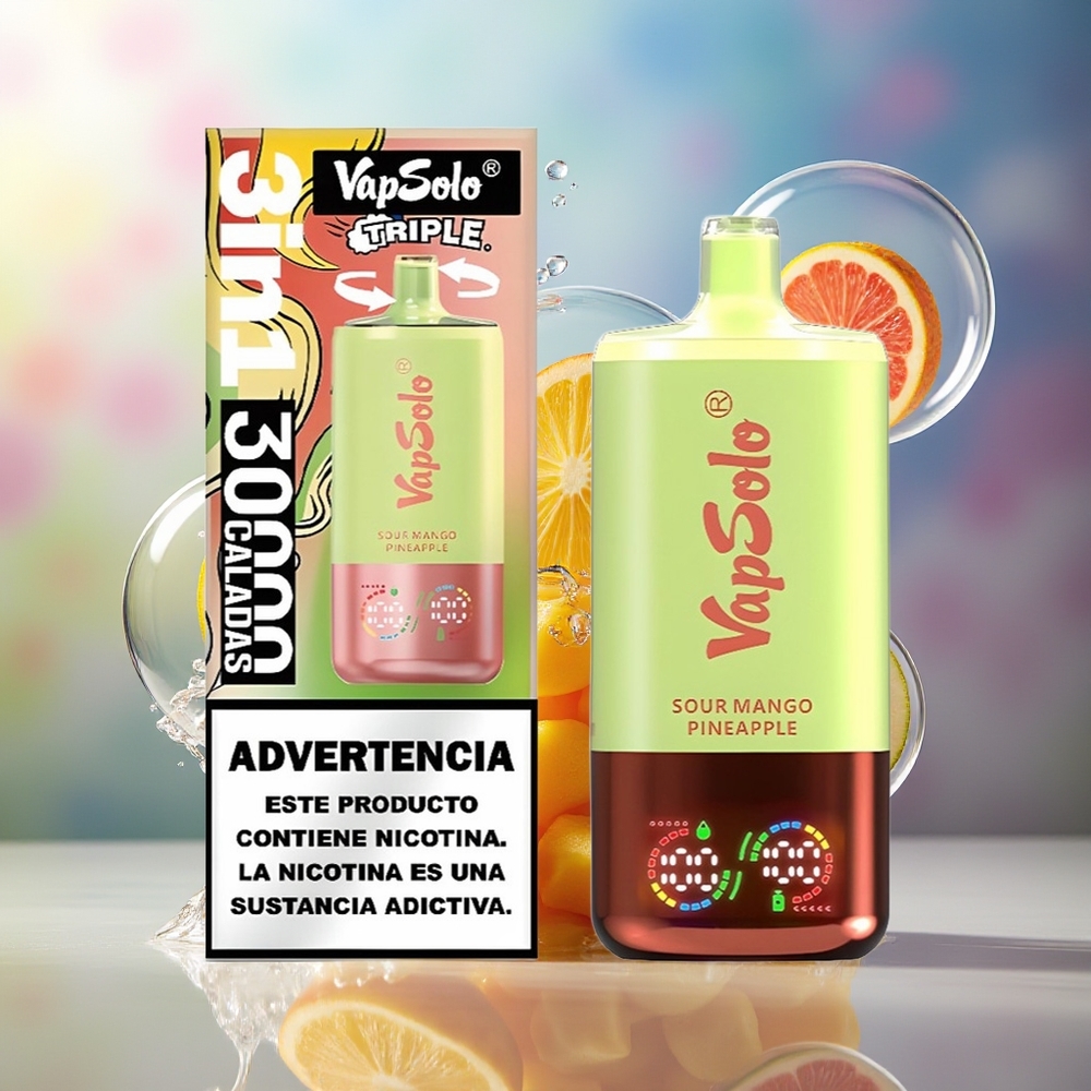 VapSolo Tripe 30000 Puffs Type-C Engros Danmark Sur Mango Ananas