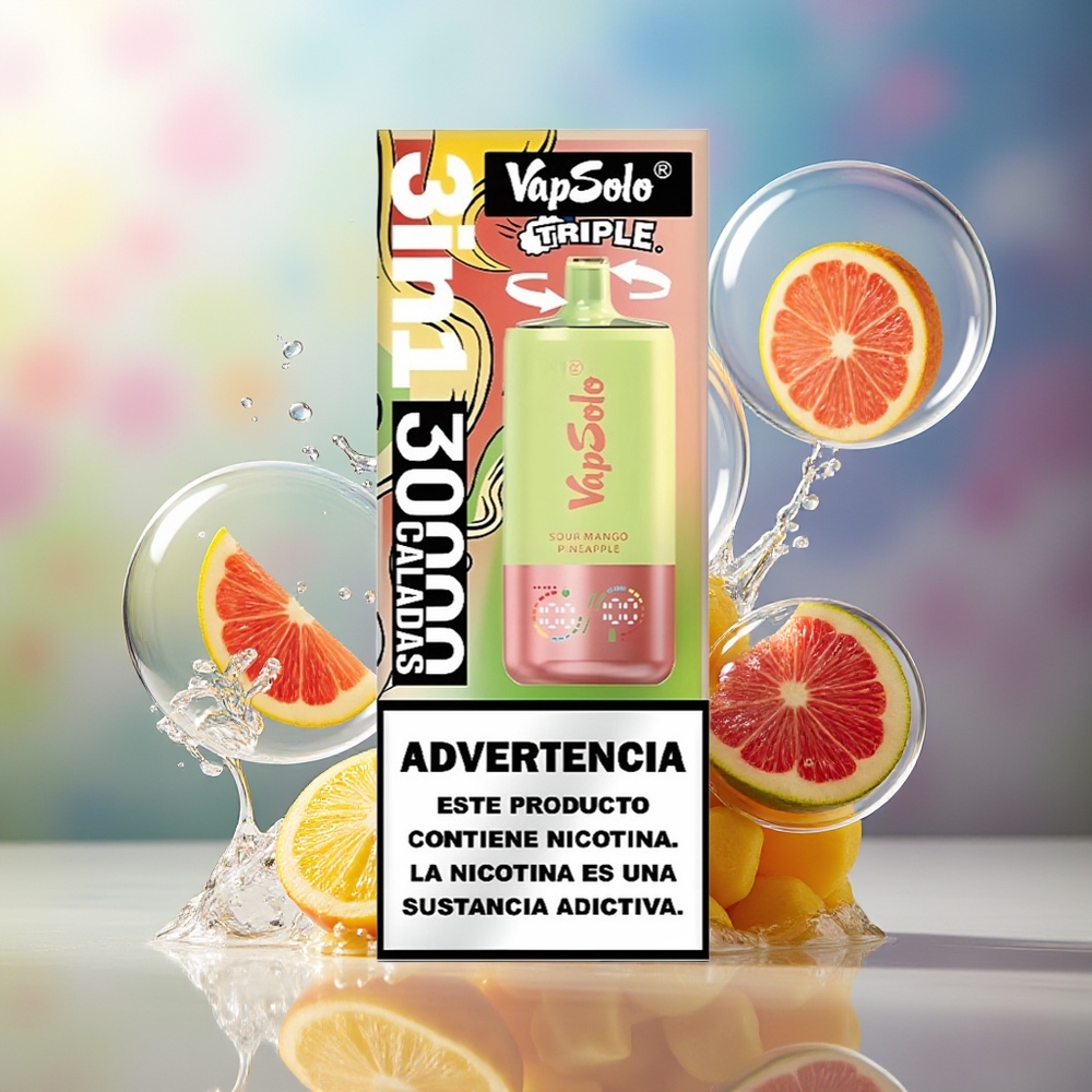 VapSolo Tripe 30000 Puffs Type-C Engros Danmark Sur Mango Ananas