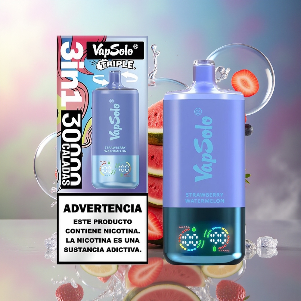 VapSolo Tripe 30000 Puffs Type-C Jordbær Vandmelon & Blåbær Is Engros Danmark