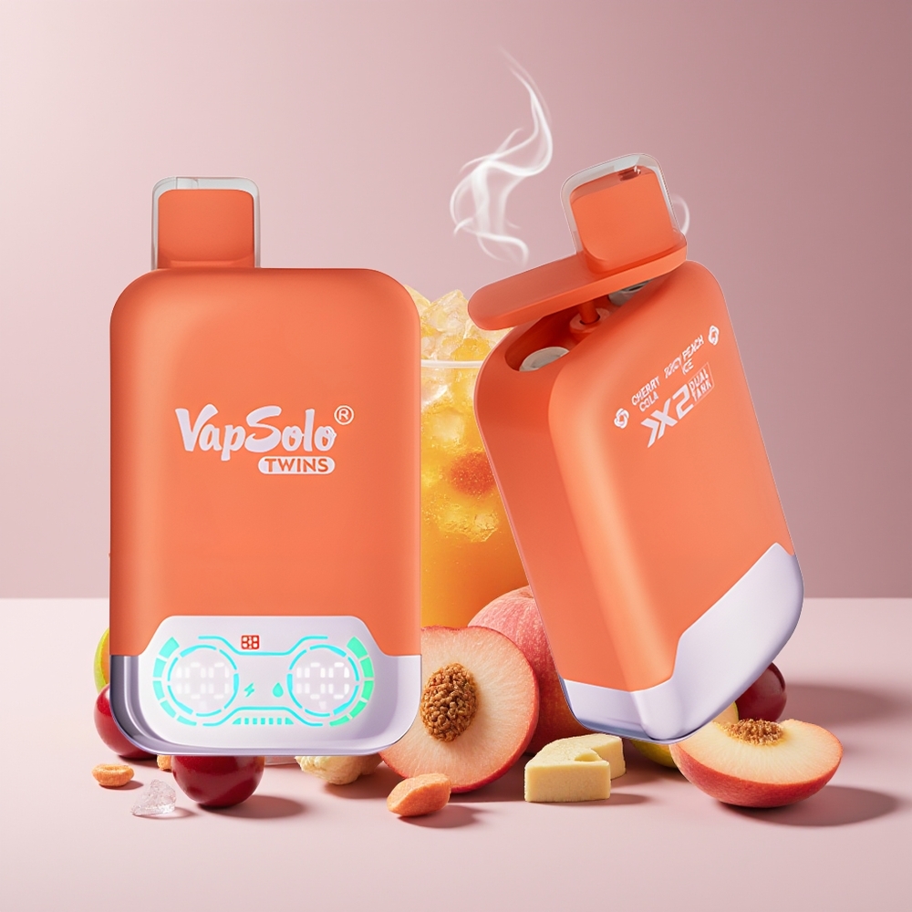 Vapsolo Twins 20000 Puffs 40 ml Kirsebær Cola & Saftig Fersken Is Engros Danmark