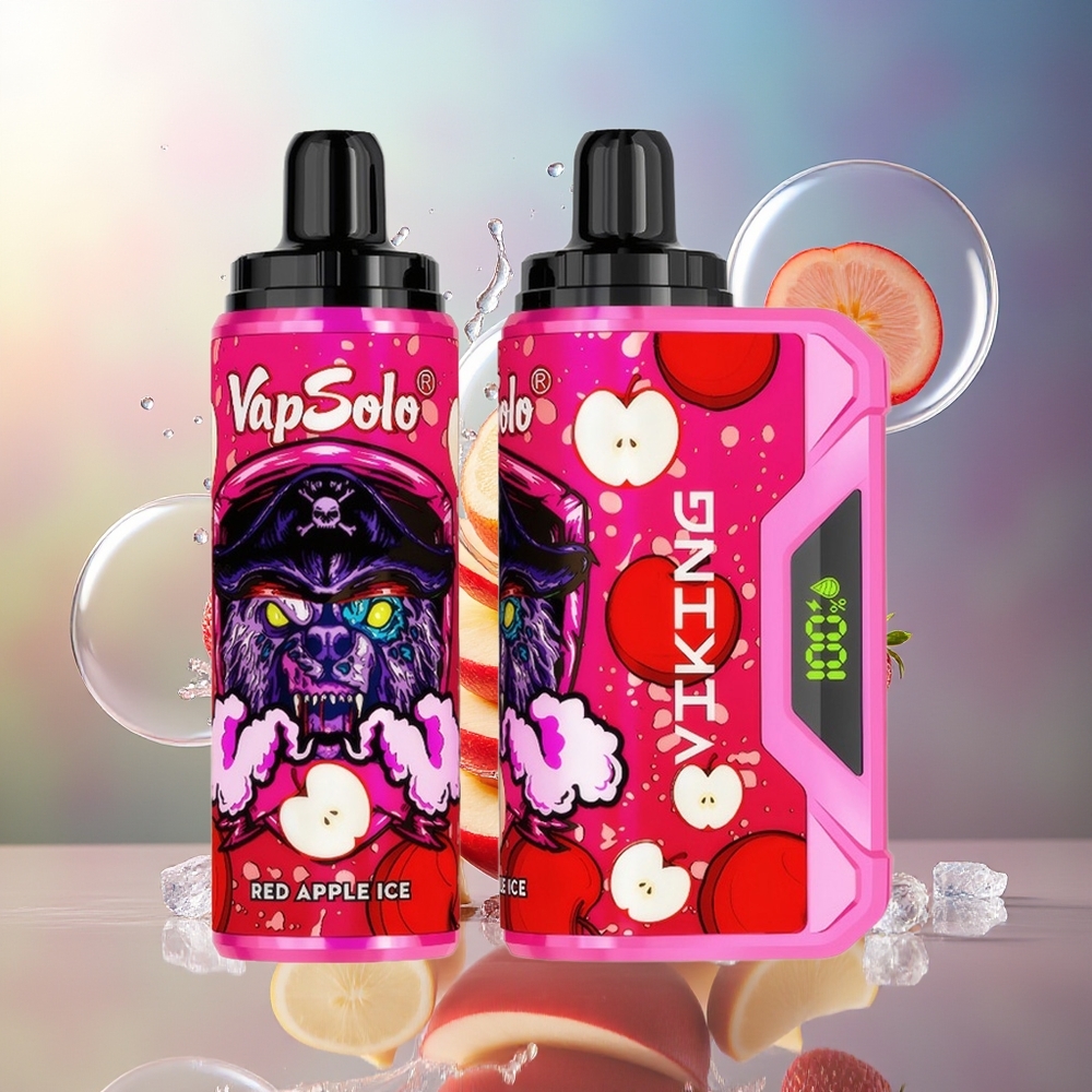 VapSolo VIKING 12000 Puffs 22ml Engros Danmark Rød Æble Is Engangsdamp