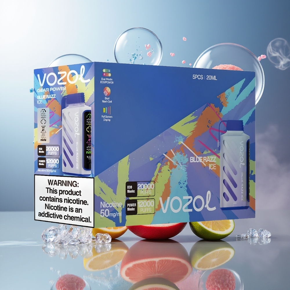 VOZOL Gear Power 20000 Puffs Dual Mesh Coil Engros Danmark Blå Hindbær Is
