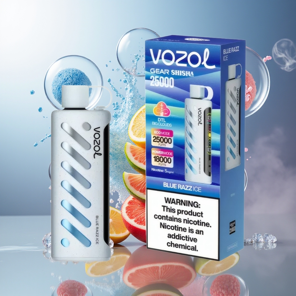 VOZOL Gear Shisha 25000 Puffs Dual Mesh Blå Hindbær Is Engros Danmark